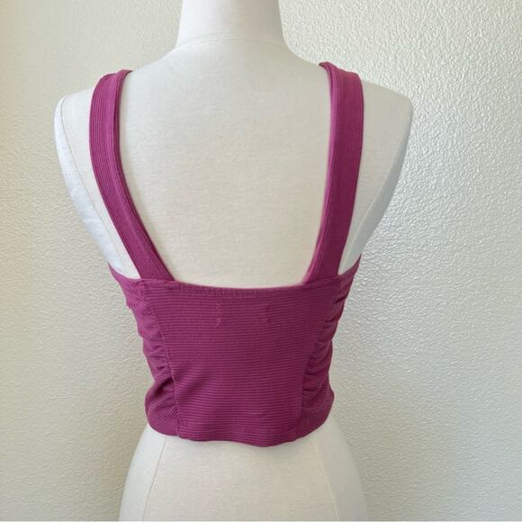 Urban Outfitters UO Midnight Halter Tank Top mauve pink cropped ribbed keyhole - Picture 5 of 8